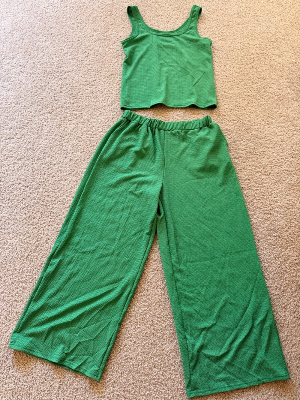 SHEIN Green Tank Top and Wide-Leg Pajama Set